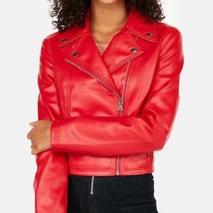 Express cherry red leather Moto jacket